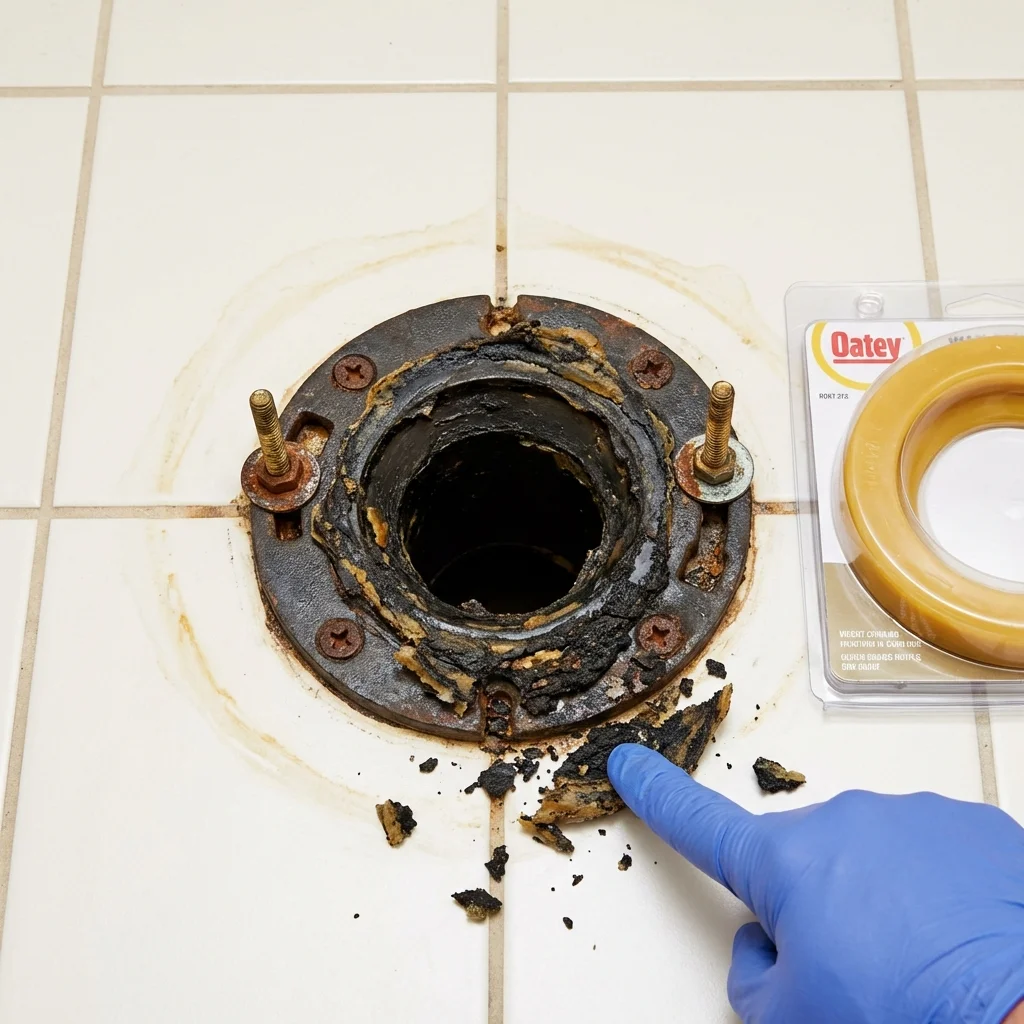 Failed wax ring showing water seepage at the base of a toilet in a Mason, TN home