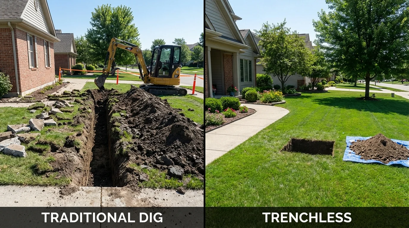 Trenchless sewer repair with minimal yard damage versus traditional excavation in Mason, TN